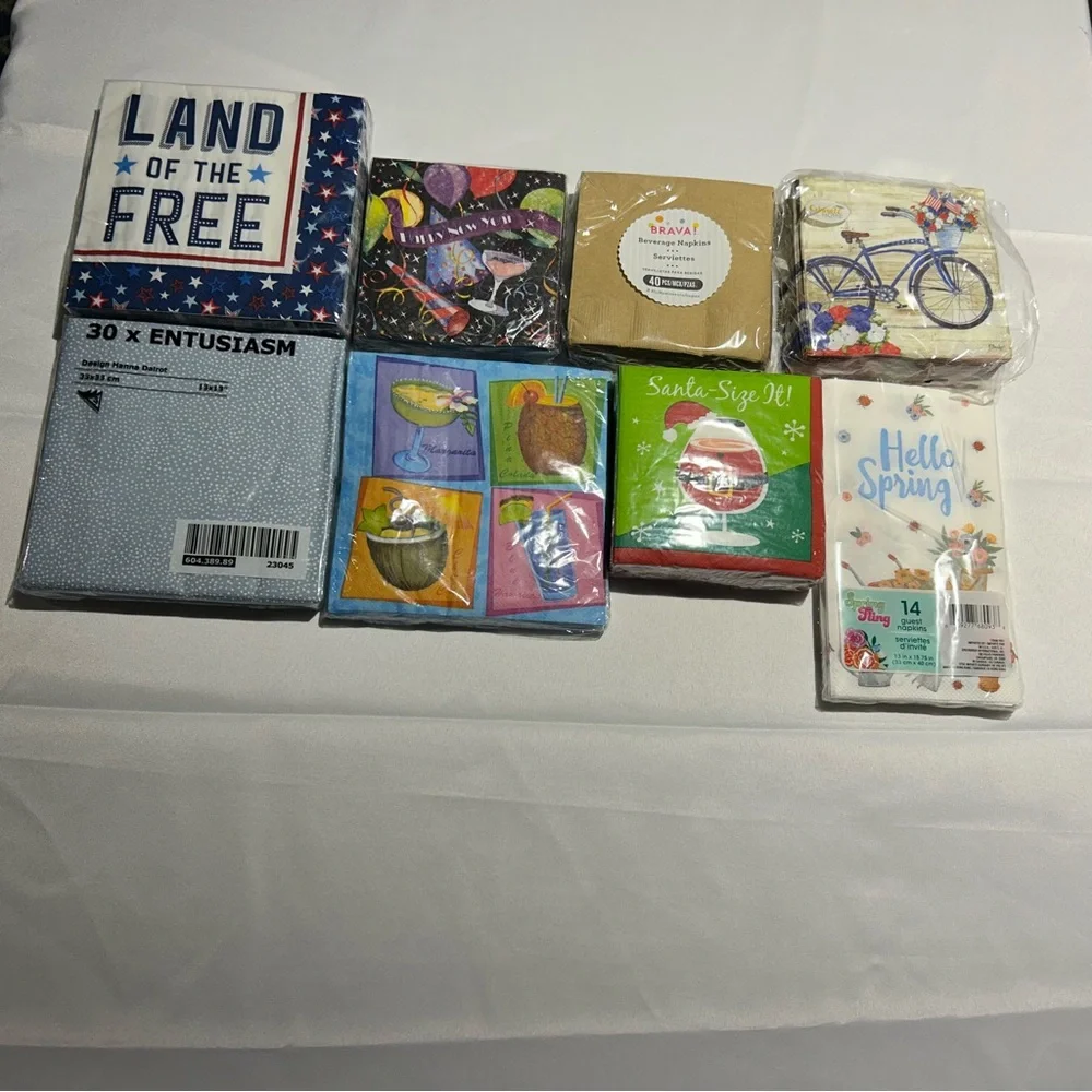 Lot of Holiday Themed  Paper Napkins assorted 8 packs cocktails hosting crafts